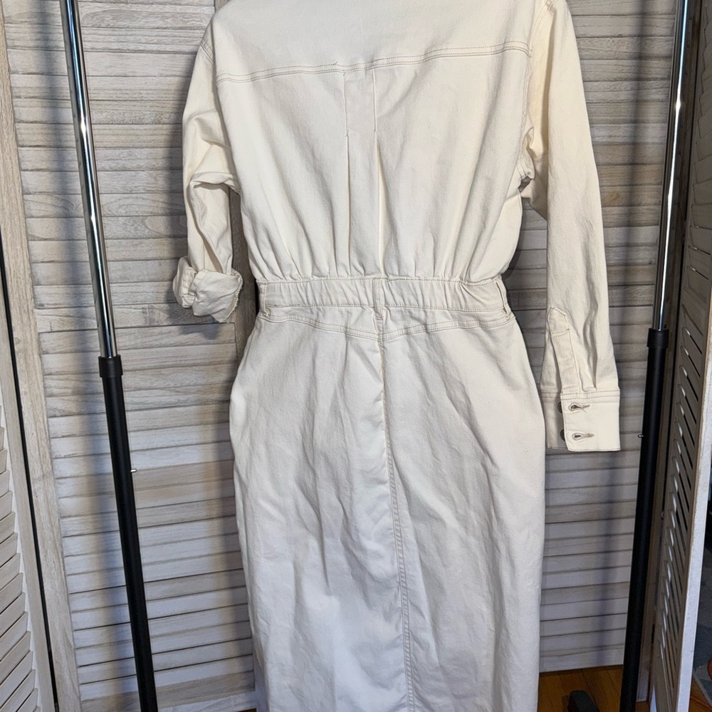 Scoop Ecru Denim Midi Shirt Dress Off-White Button Down Size Medium - Picture 4 of 4